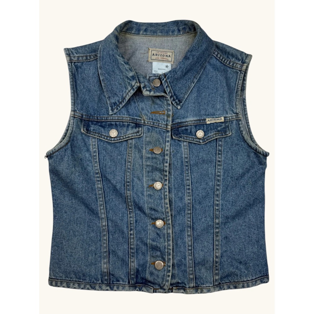 Arizona Jean Company Blue Denim Vest Medium Wash Button Front Vintage Style M